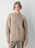 Vivelane Heritage Merino Wool Cable Knit Crewneck Sweater